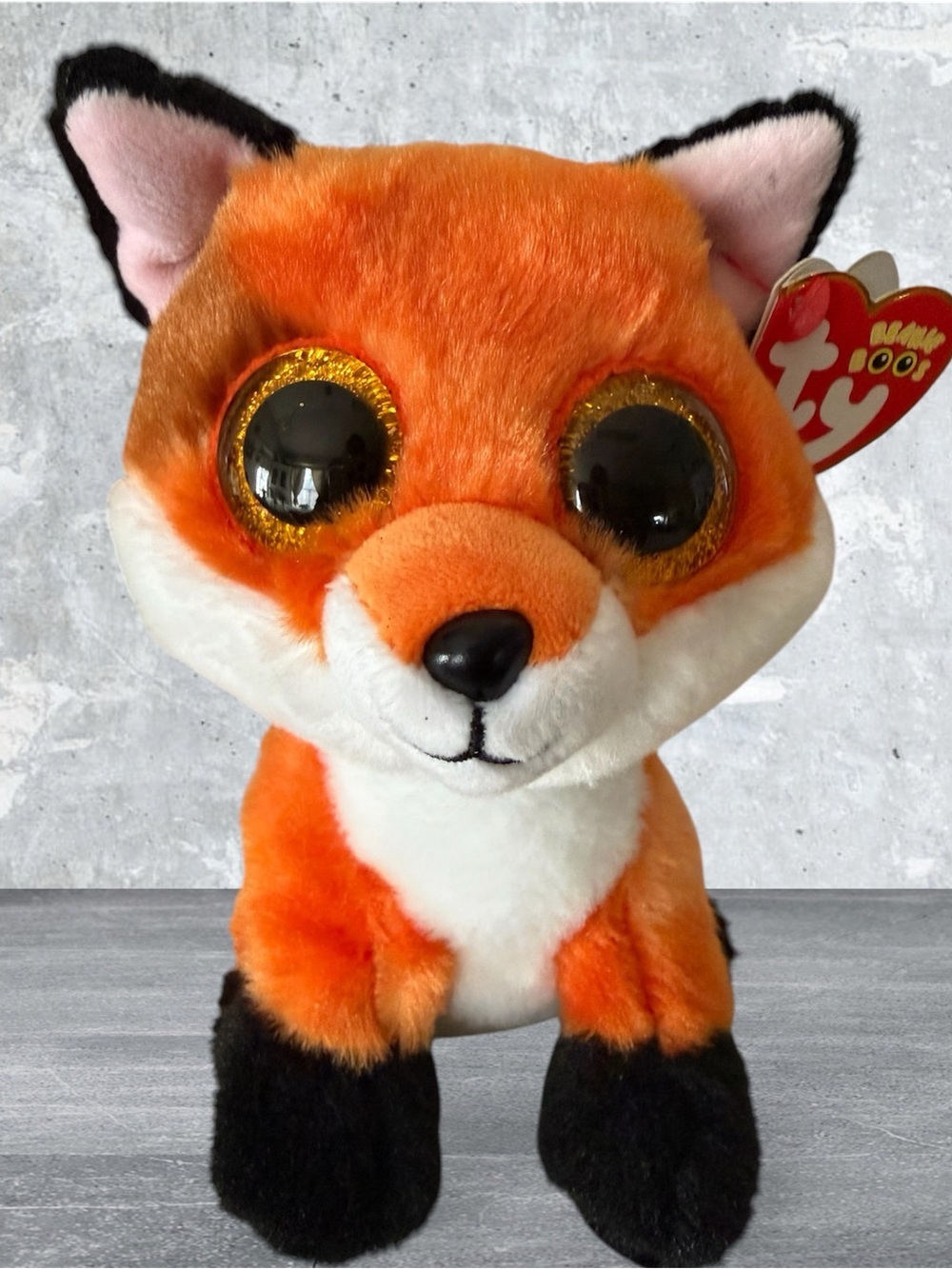 NWT Ty Beanie Boos "Slick" the Orange Fox 6" Plush Glitter Eyes